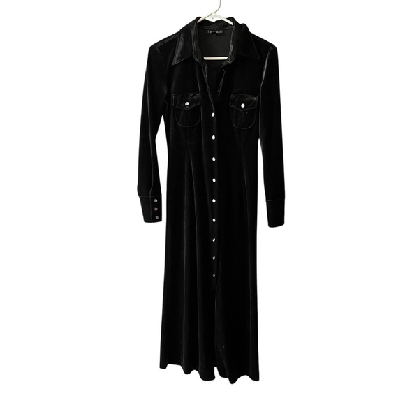 THOMO DRESS 34-XS MAXI VINTAGE VELVET BUTTON FRONT WESTERN FLAIR WITCHY GOTH - Picture 2 of 13